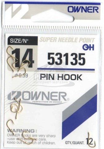 53135 № 14 Крючки OWNER Pin Hook-Gold/ продажа от 5 уп.