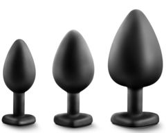 Набор из 3 черных пробок с прозрачным кристаллом-сердечком Bling Plugs Training Kit - 