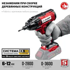 ЗУБР С1-18, 18 В, 250 Н·м, без АКБ, винтоверт ударный (ГВЛ-255)