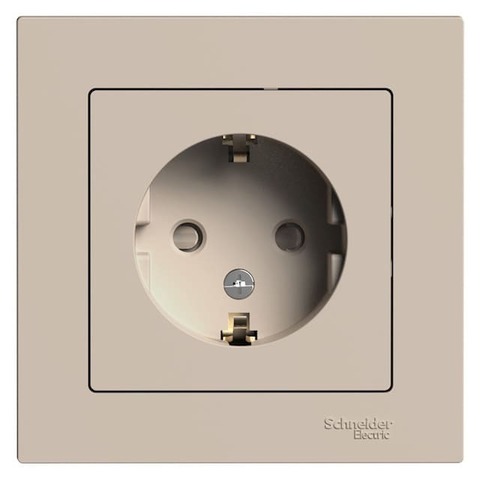 Розетка с заземлением со шторками, 16А, в сборе. Цвет Песочный. Schneider Electric AtlasDesign. ATN001244