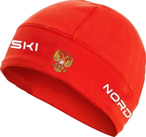 Лыжная шапка Nordski Active красная с гербом мужская
