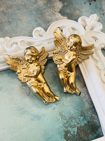 ангел с арфой (набор 2шт) 7см цвет золото