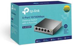 TP-Link 5-портовый 10/100 Мбит/с настольный коммутатор с 4 портами PoE, 5 портов RJ45 10/100 Мбит/с, включая 4 порта PoE, бюджет PoE до 58 Вт, стальной корпус