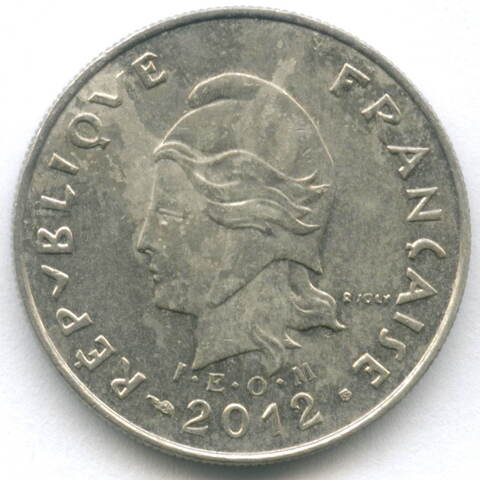 10 франков 2012 год. Французская Полинезия. Медно-никель XF-