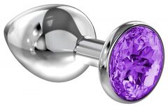 Серебристая анальная пробка Sparkle XL с фиолетовым кристаллом - 11 см. - 