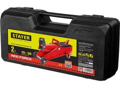 STAYER R-22 RED FORCE, в кейсе, 2 т, 125 - 320 мм, подкатной домкрат для легковых а/м, Professional (43152-2-K)