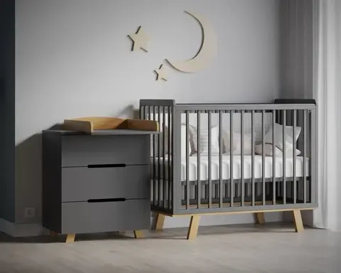 Кроватка для новорождённых Incanto ANNIKEN с продольным маятником (в т.ч. приставная) цвет графит/бук