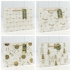 
          Пакет подарочный 23 х 18 х 10 см Набор 4 шт "Новый год" с тиснением (Белый)