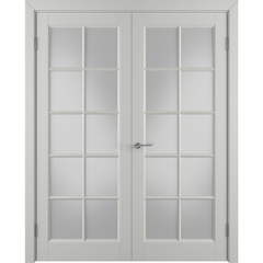 Двустворчатая распашная дверь Аура светло-серая эмаль со стеклом