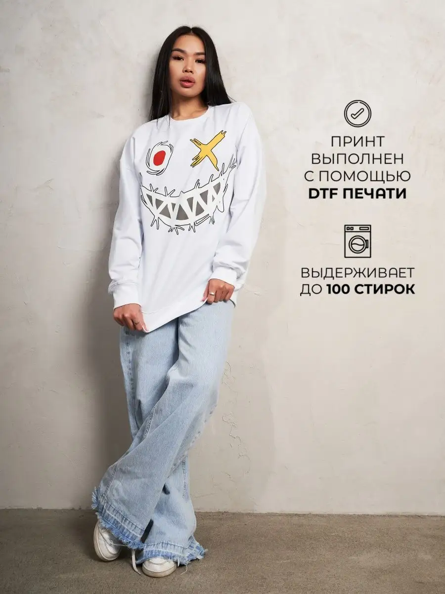 Лонгслив оверсайз женский мужской спортивный с принтом аниме