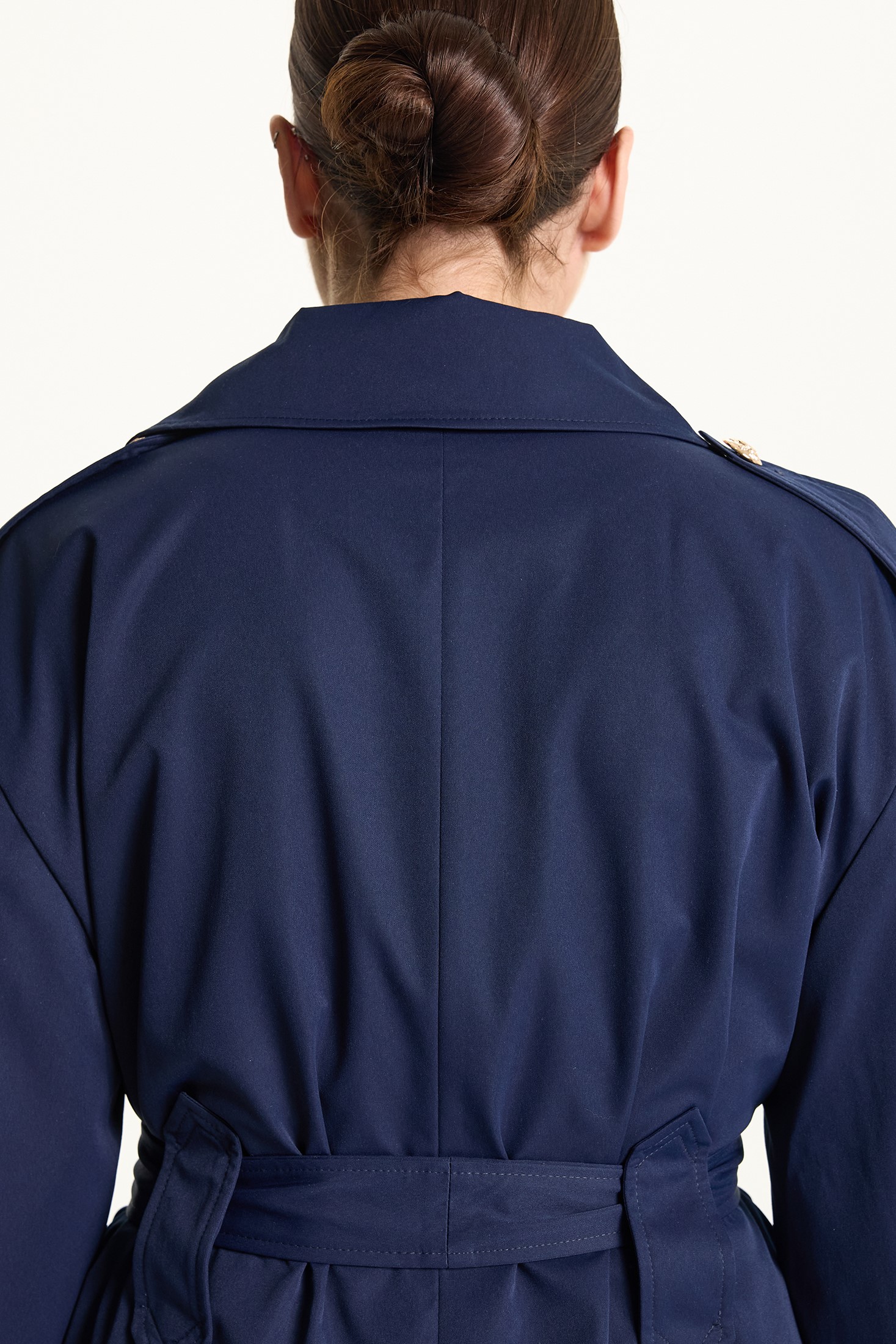 Тренч двубортный удлиненный, синий