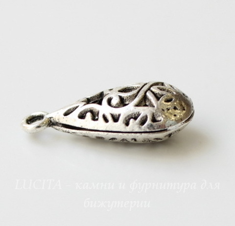 Подвеска "Капля" ажурная (цвет - античное серебро) 24х12 мм