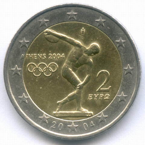 2 евро 2004 год. Греция. XXVIII летние Олимпийские Игры, Афины 2004. Биметалл VF-XF