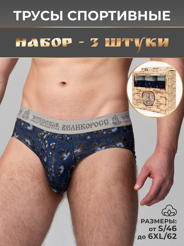 Комплект из 3-х спортивных трусов - «Синяя хохлома»