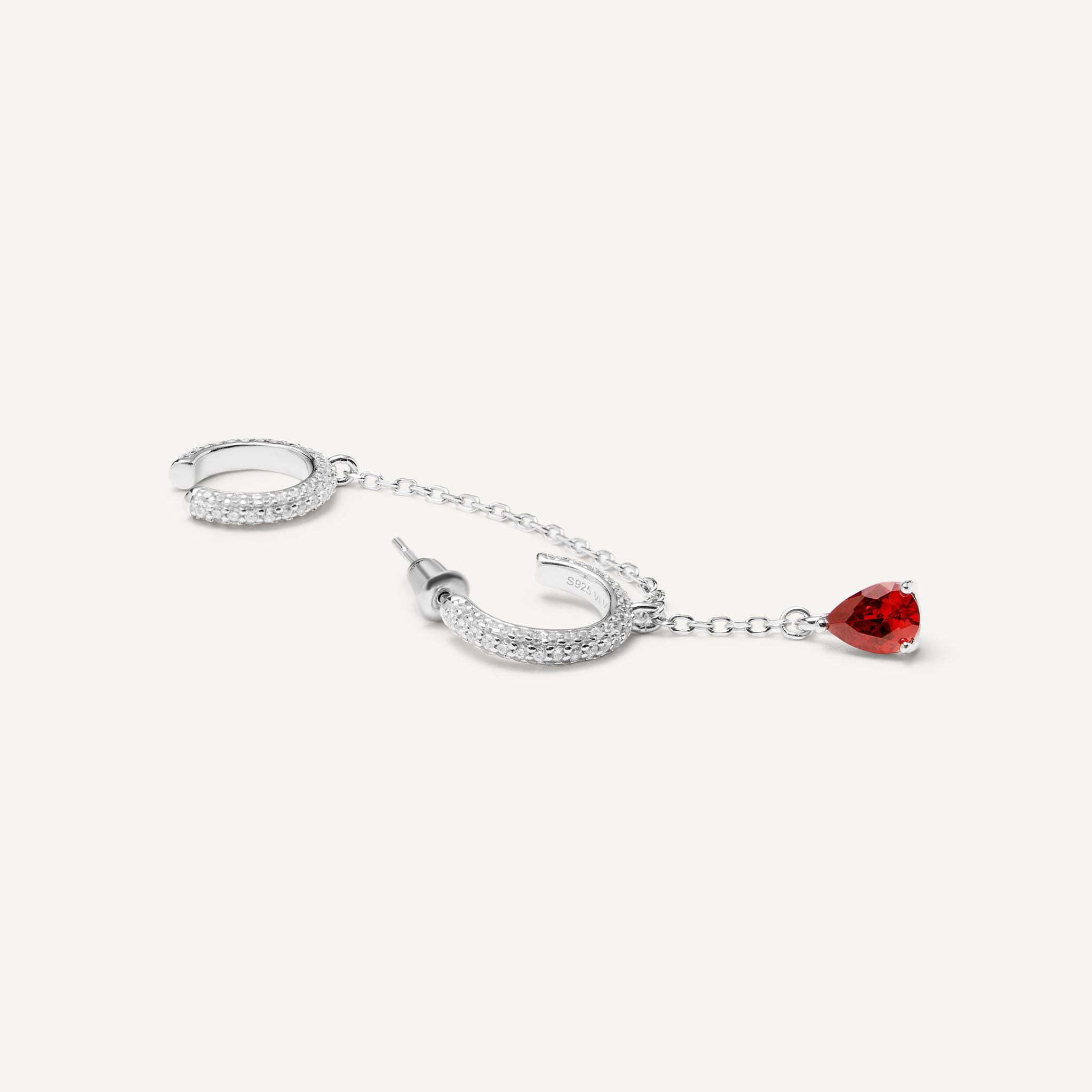 Кафф Dangling Silver Cuff - Ruby Drop