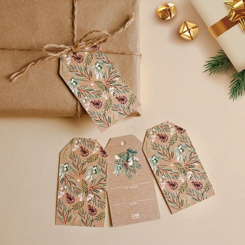 Шильдик, Ветки и шишки, 5*9 см, 10 шт.