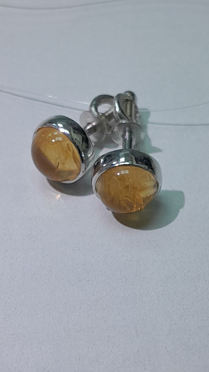 Цитрин (пусеты из серебра)