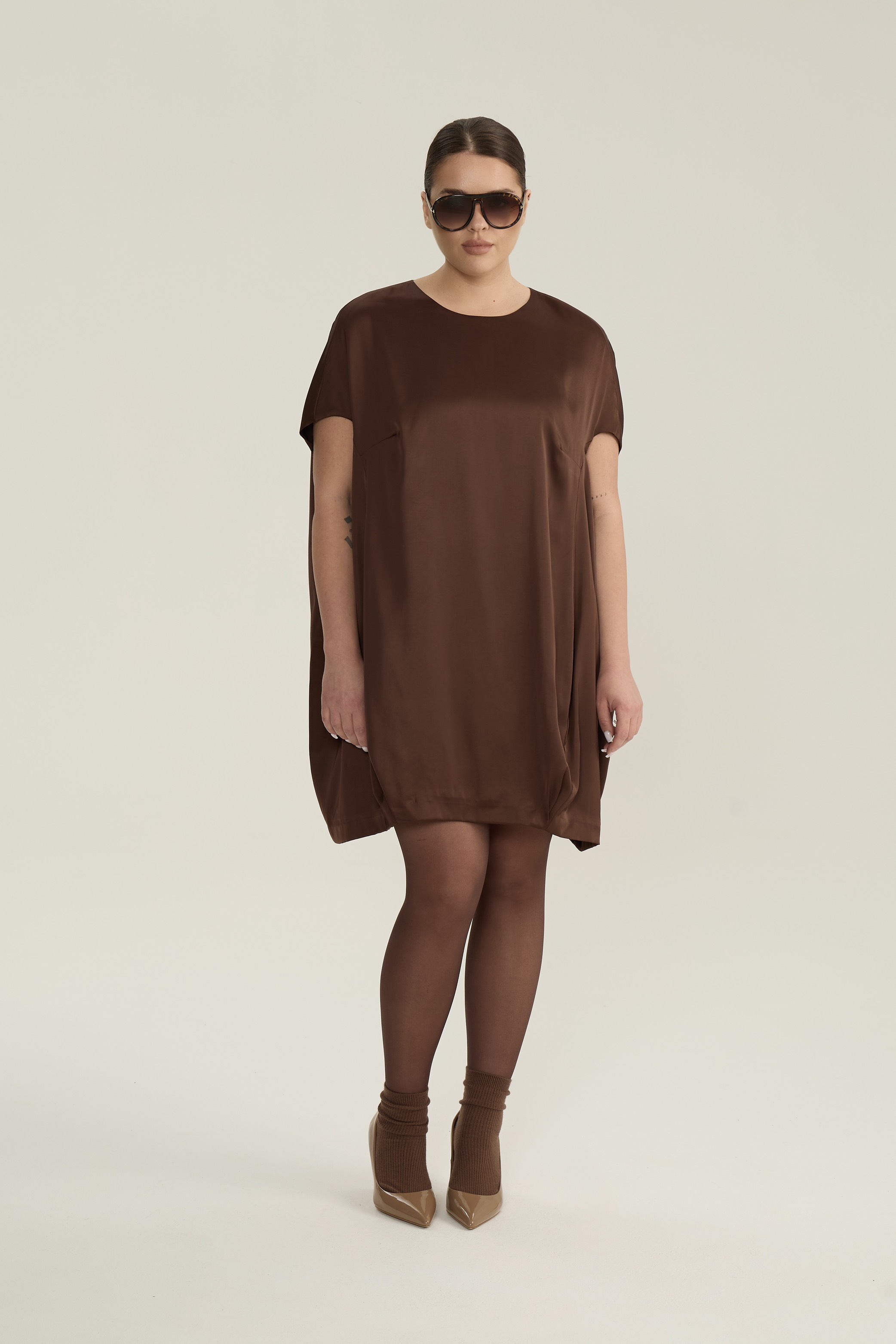 Платье-кокон мини, шоколад