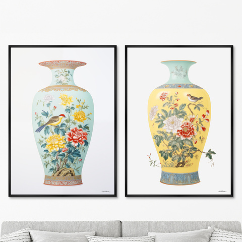 ArtNoMore - Набор из 2-х репродукций картин на холсте China porcelain vase, light colors, 2024г.