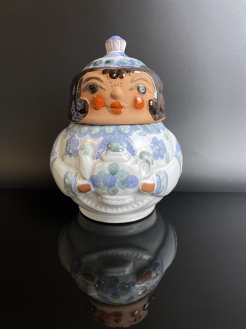 Чайница Баба с чайником матрёшка. Керамика майолика. СССР