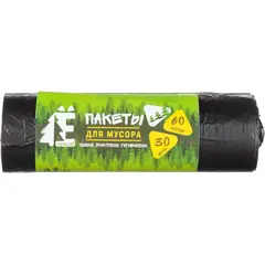 Мешки для мусора ПНД 60л  30шт/рул черные 58х68см Элементари ЕЛР60-30/35