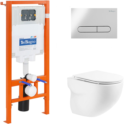 BelBagno BB066CHR/BB870SC/BB002-80/BB005-PR-CHROME Комплект 4 в 1 Унитаз подвесной BelBagno ONDA BB066CHR с сиденьем BB870SC + Система инсталляции для унитазов BelBagno BB002-80 с кнопкой смыва BB005-P