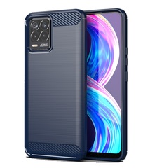 Защитный чехол синего цвета на телефона OPPO Realme 8 и Realme 8 Pro, серия Carbon (в стиле карбон) от Caseport