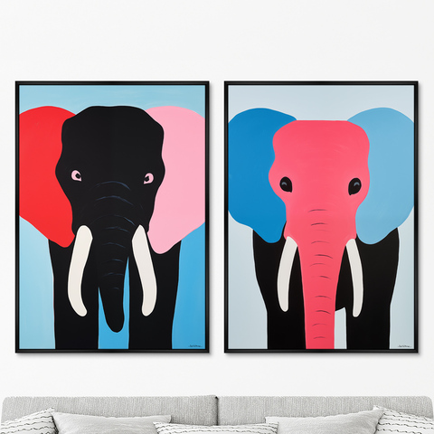 ArtNoMore - Набор из 2-х репродукций картин на холсте The colorful elephants, 2024г.