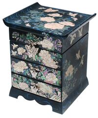 Шкатулка-сундучок Пионы ручной работы синяя, Южная Корея 145x130x170мм