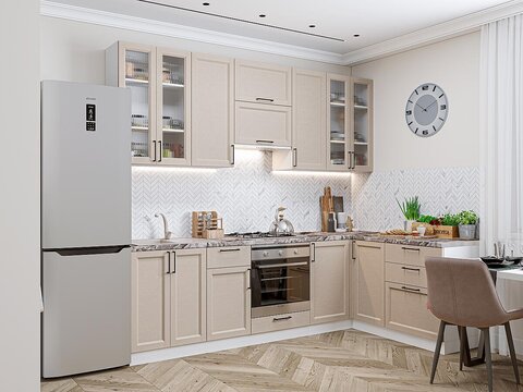 Угловая модульная кухня Сканди-04 Cream Silkwood - Белый 2340*2650/1590*600