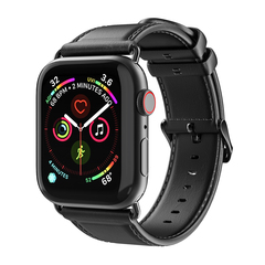 Ремешок из натуральной кожи черного цвета от Dux Ducis для смарт часов Apple Watch 38, 40, 41 и 42мм, серия Business Series