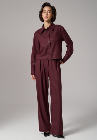 Брюки с поясом на резинке бордовые