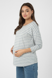 Лонгслив для беременных 11918 серый меланж полоска экрю