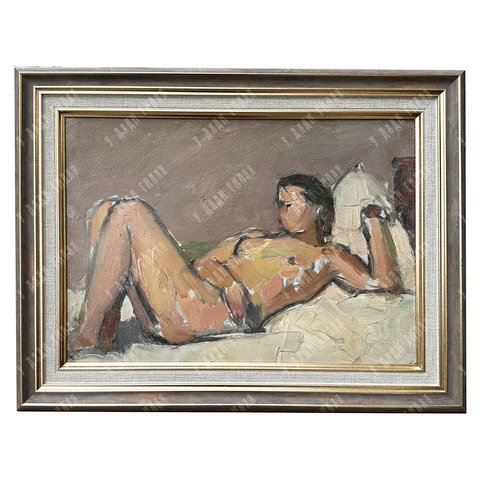 [Ню] Динес Ю. С. Лежащая обнаженная. Этюд. Картон, масло. 1959