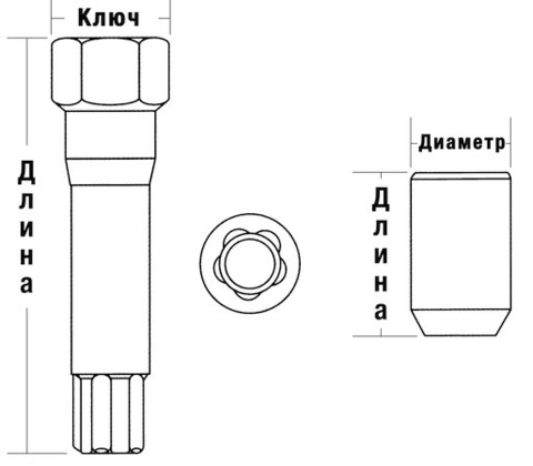 Гайка колёсная М12x1.25 длина=32мм внутренний 10-гранник конус хром