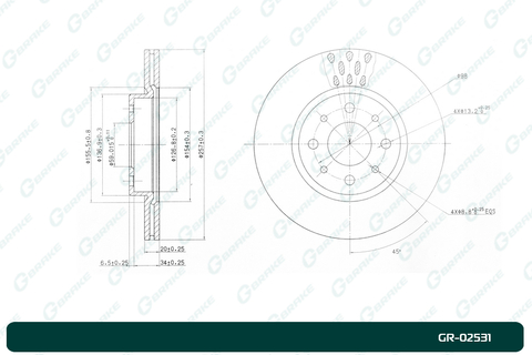Диск тормозной вентилируемый G-brake  GR-02531