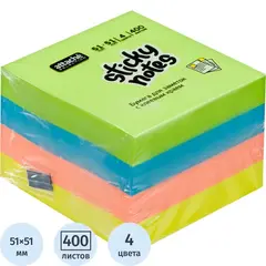 Стикеры Attache Selection куб 51х51, неон-2 4 цвета 400 л