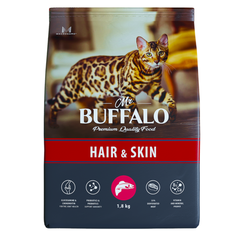 Mr.Buffalo Hair Skin сухой корм для кошек (лосось) 1,8 кг