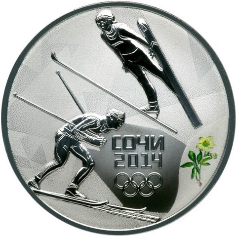 3 рубля. Лыжное двоеборье - Олимпийские зимние игры в Сочи. 2014 год