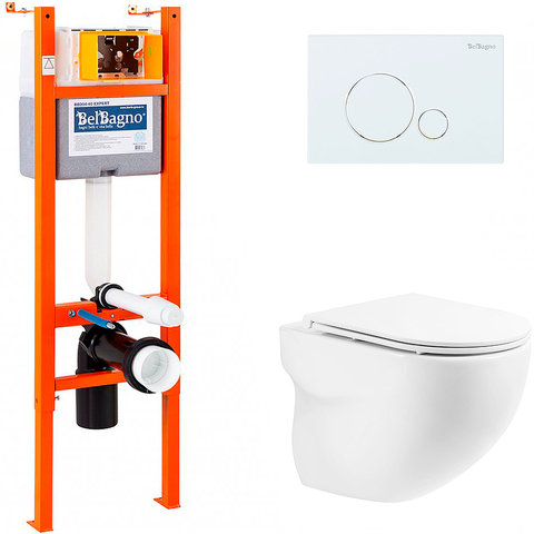 BelBagno BB066CHR/BB870SC/BB004-40 EXPERT/BB014-SR-BIANCO Комплект 4 в 1 Унитаз подвесной BelBagno ONDA BB066CHR с сиденьем BB870SC + Система инсталляции для унитазов BelBagno BB004-40 EXPERT с кнопкой смыва