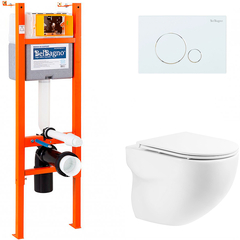 BelBagno BB066CHR/BB870SC/BB004-40 EXPERT/BB014-SR-BIANCO Комплект 4 в 1 Унитаз подвесной BelBagno ONDA BB066CHR с сиденьем BB870SC + Система инсталляции для унитазов BelBagno BB004-40 EXPERT с кнопкой смыва фото