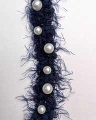 Тесьма с бусинами, цвет: тёмно-синий, ширина 17 мм
