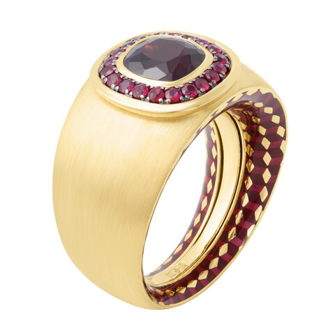 Кольцо с Гранатом и Рубинами, Эмаль, R0176-70/4