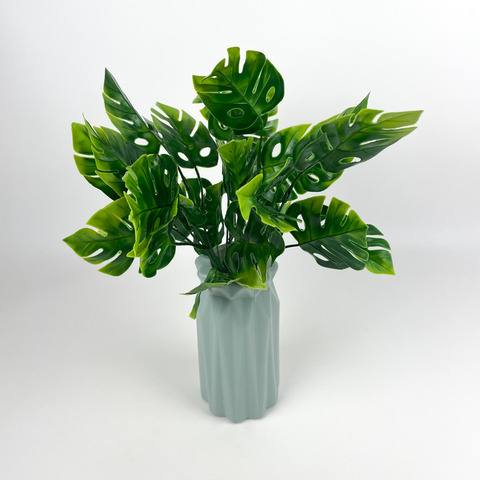 Монстера, куст 15 листьев, букет 40 см., искусственная зелень, цвет зеленый, набор 2 букета.