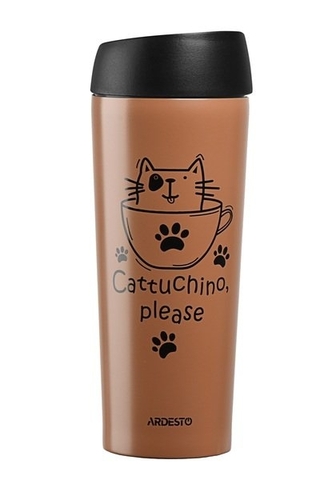 Ardesto Travel mug Coffee time Cat 450 ml, s/s, mocha