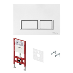 TECE S401203 TECEspring комплект 4 в 1 Застенный модуль,панель смыва с прямоугольными кнопками, белый глянцевый/ободок хром фото