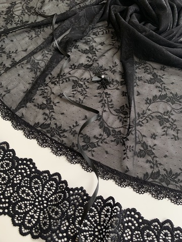 Сетка эластичная черная цветы