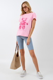 Футболка для беременных 18116 розовый-отпечаток мишки ярко-розовый