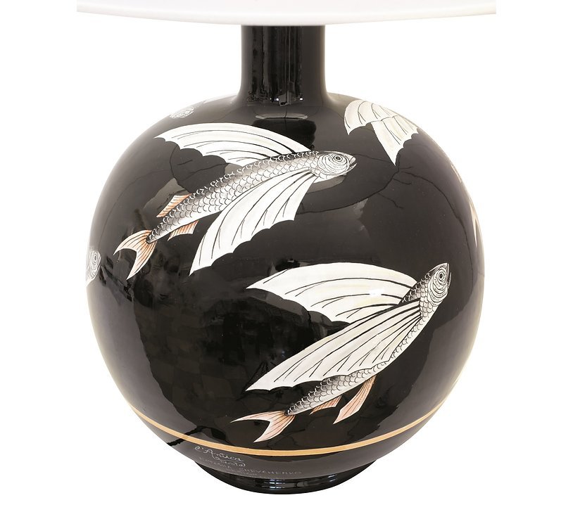 Ceramic lamp with white shade Flying Fish collection