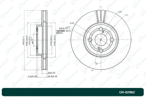 Диск тормозной вентилируемый G-brake  GR-02962